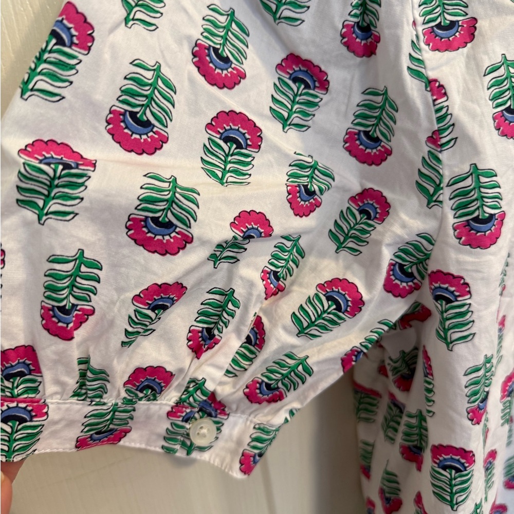 J. Crew White Top with Pink Floral & Green Leaf Pattern - Picture 6 of 8